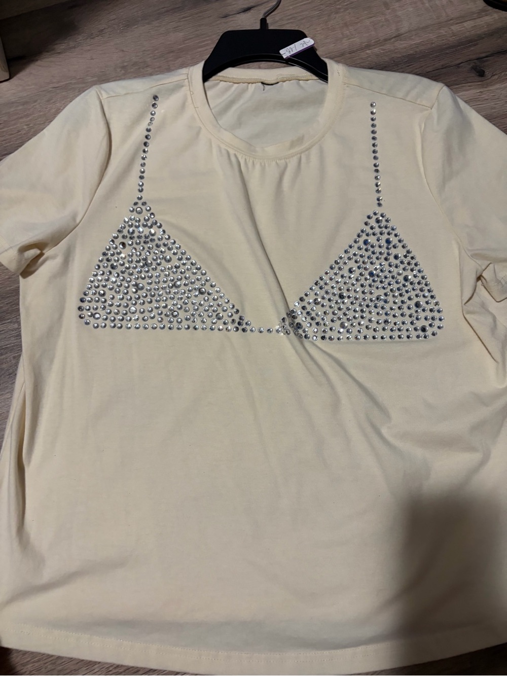 bikini top Stud-Embellished Cream Women’s Tee- or cover up ! Fits up to a L/XL